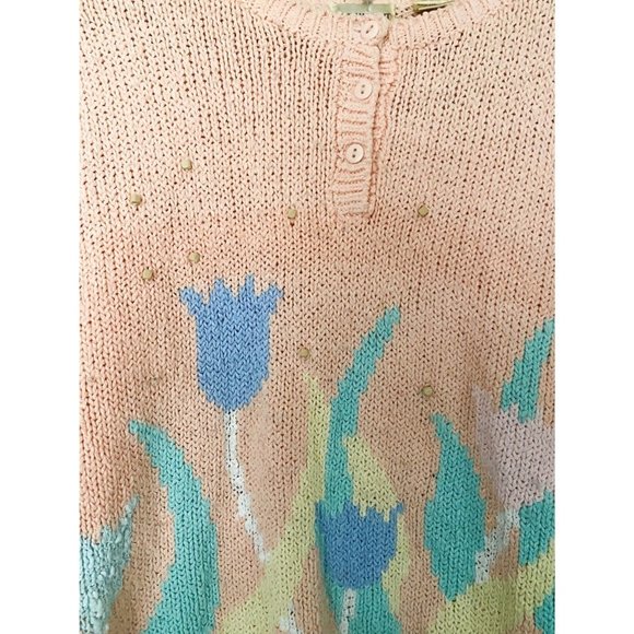 Vintage Acrylic Pastel Sweater Womens Large Fairy Kei 90s flower print - Picture 8 of 8